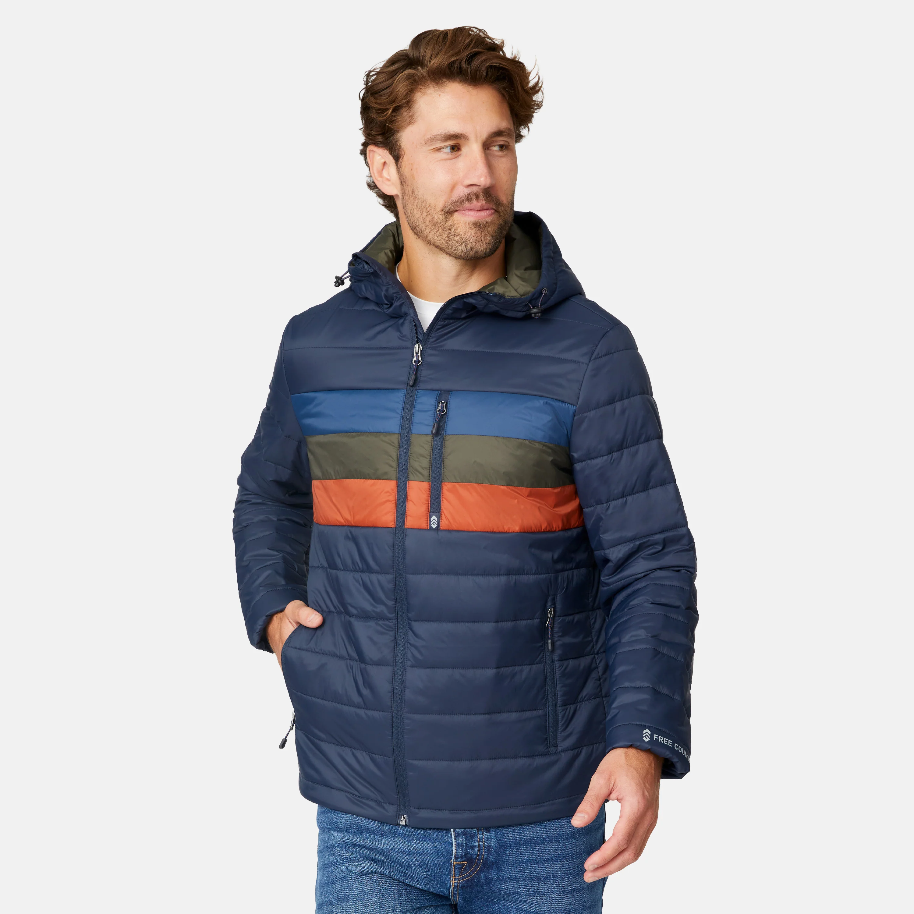 Men's Tri-Color Hooded Puffer Jacket - Image 3