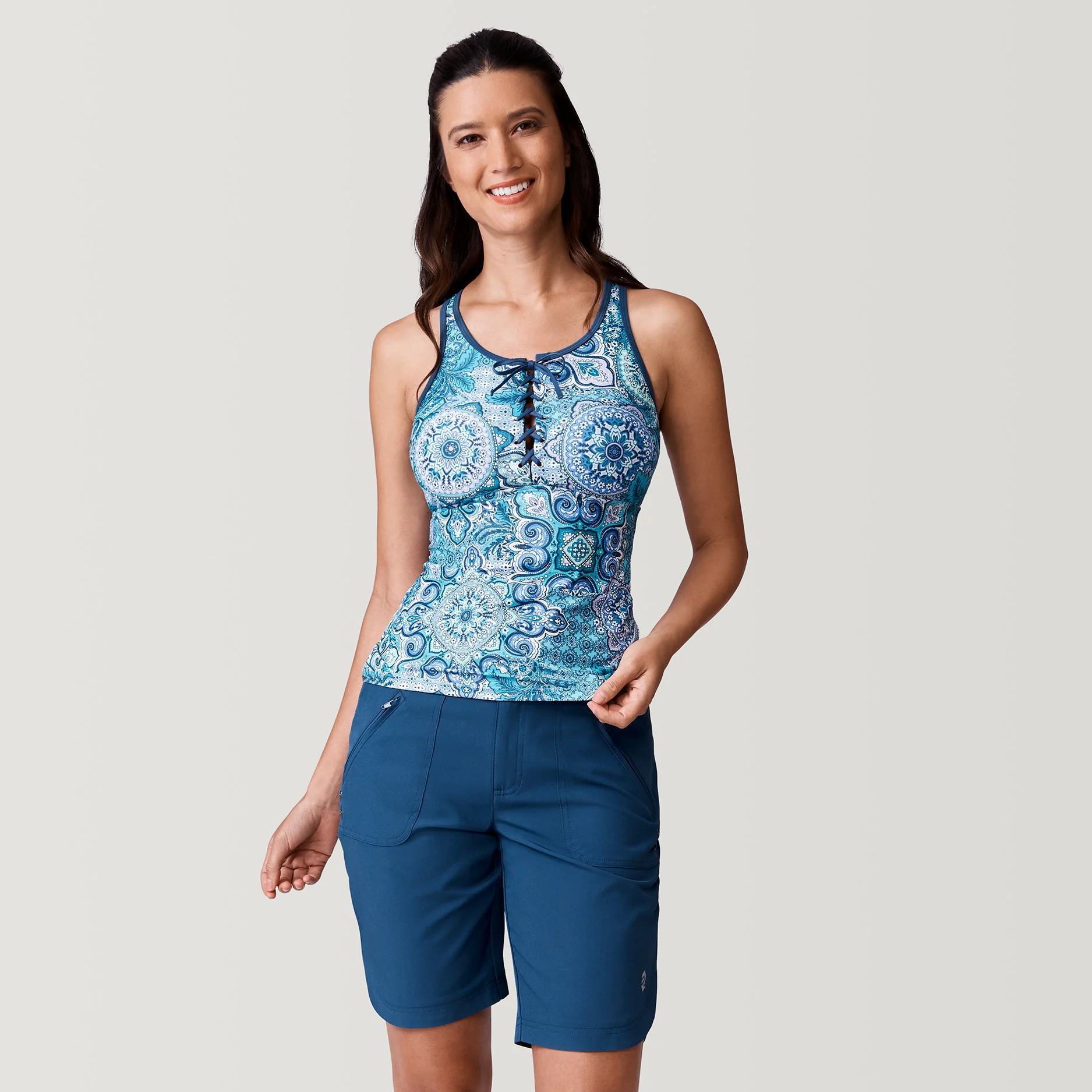 Women's Boho Medallion Lace Up Racerback Tankini Top - Image 4