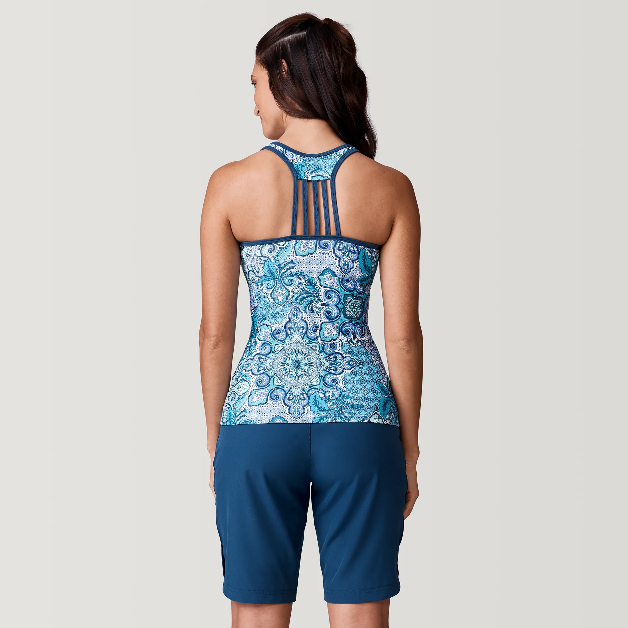 Women's Boho Medallion Lace Up Racerback Tankini Top - Image 5