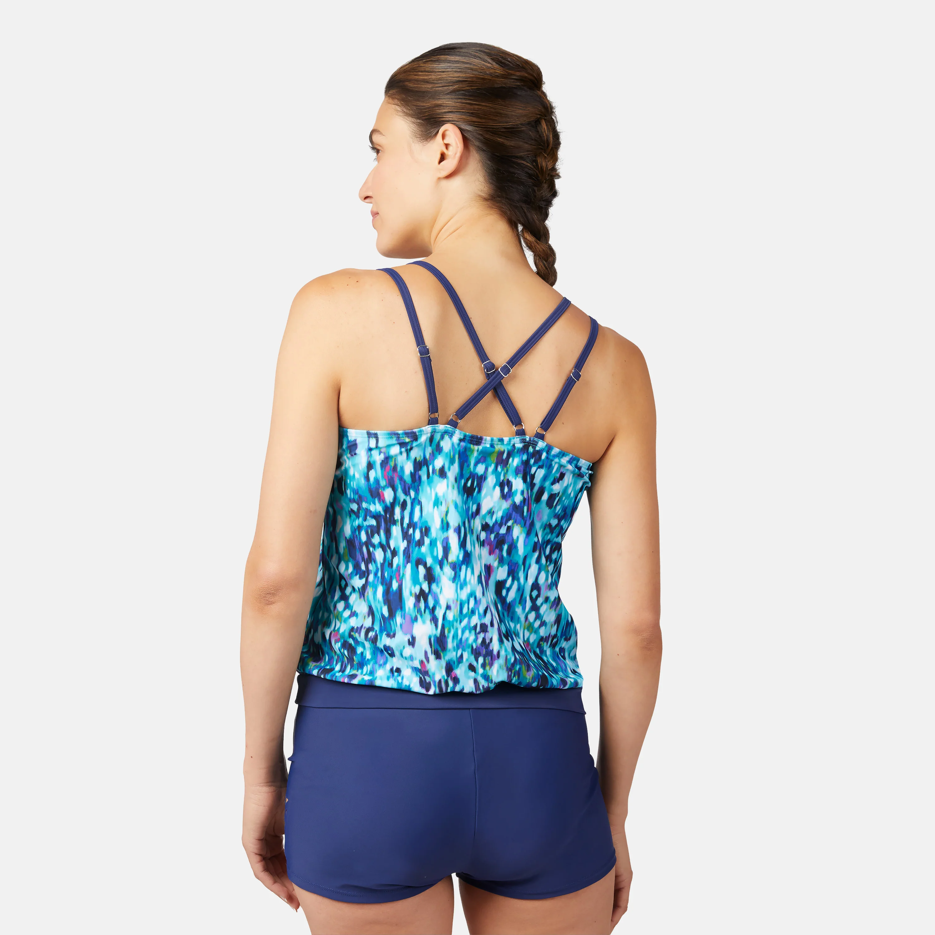 Women's Cascading Skin Double Strap Cut Out Blouson Tankini Top - Image 5