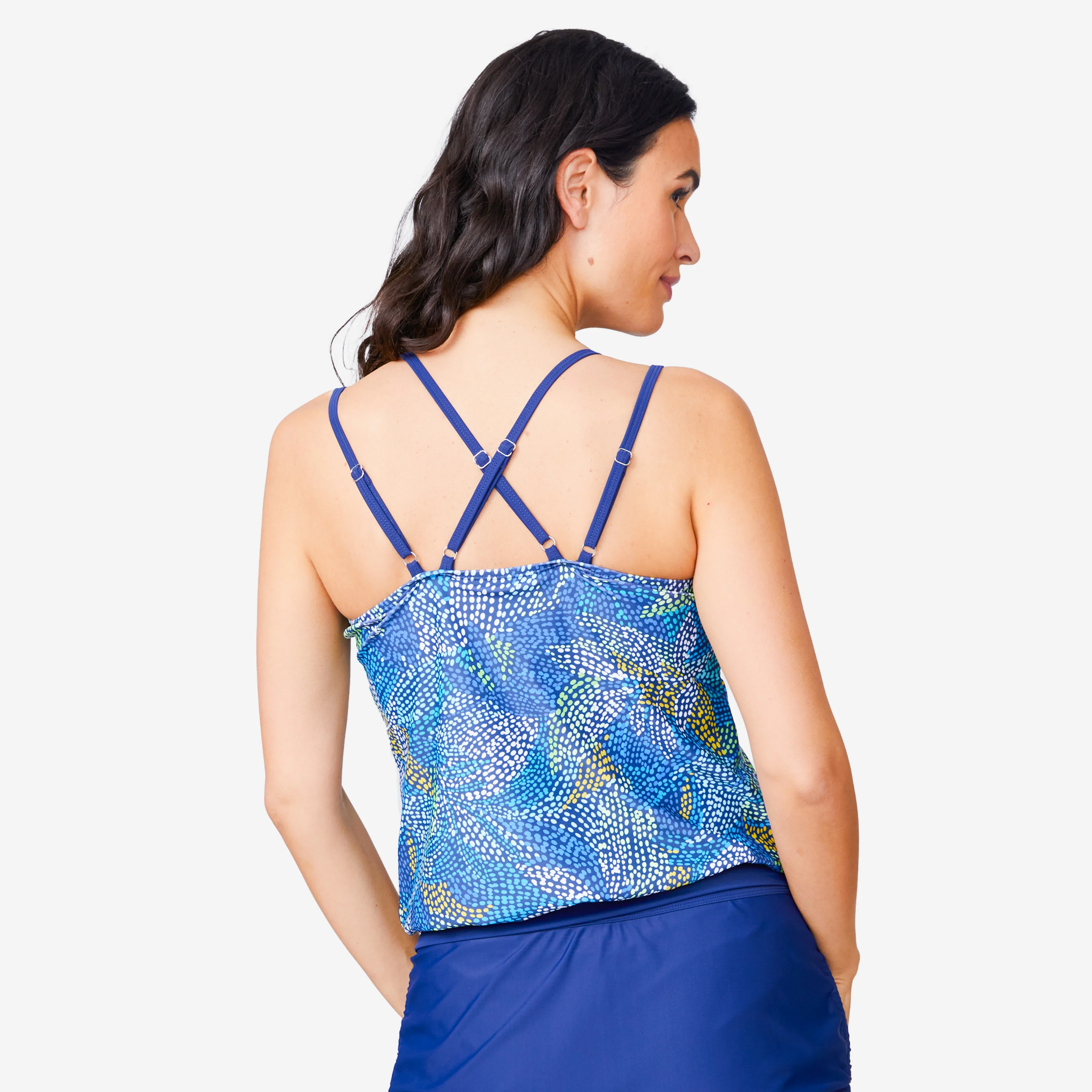 Women's Fresco Double Strap Cut Out Blouson Tankini Top - Image 5