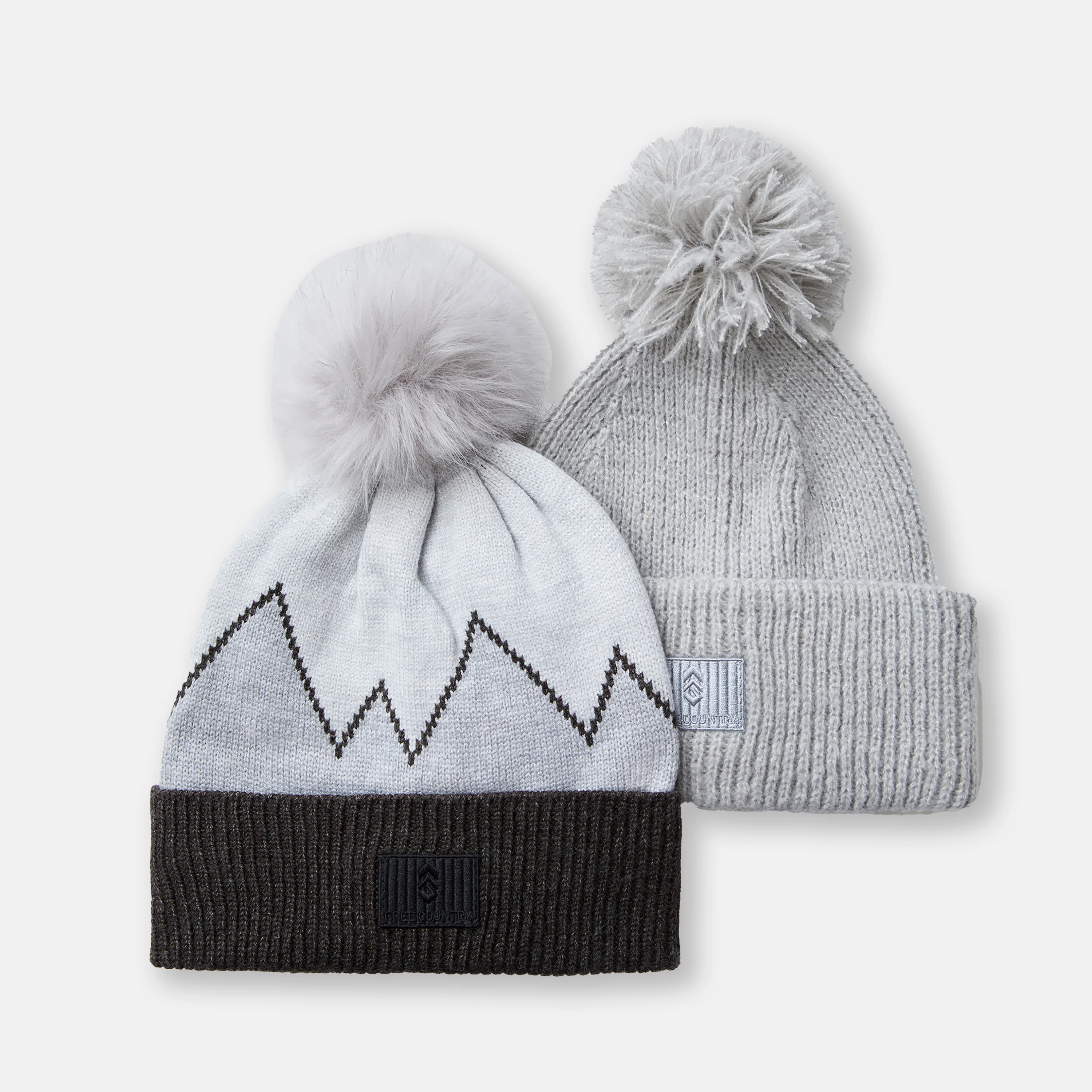 Women's Jacquard Cuffed & Rib Knit Beanie with Pom - 2 Pack - Image 2