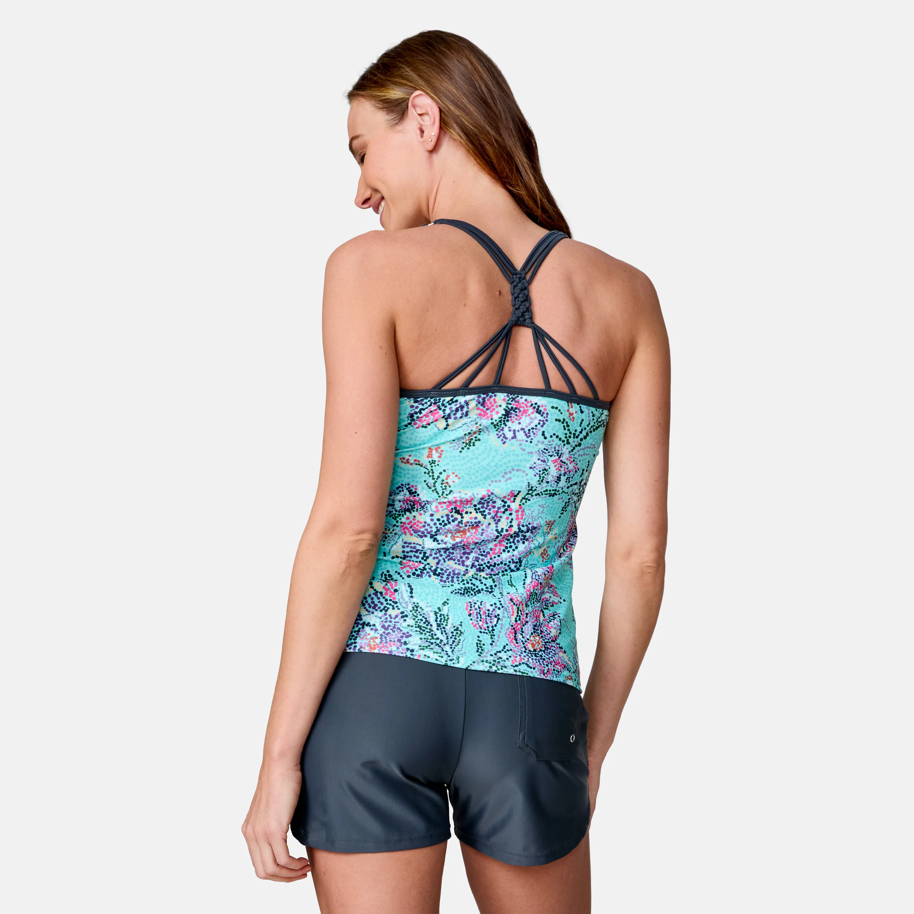 Women's Mosaic Garden Macrame Back Tankini Top - Image 5