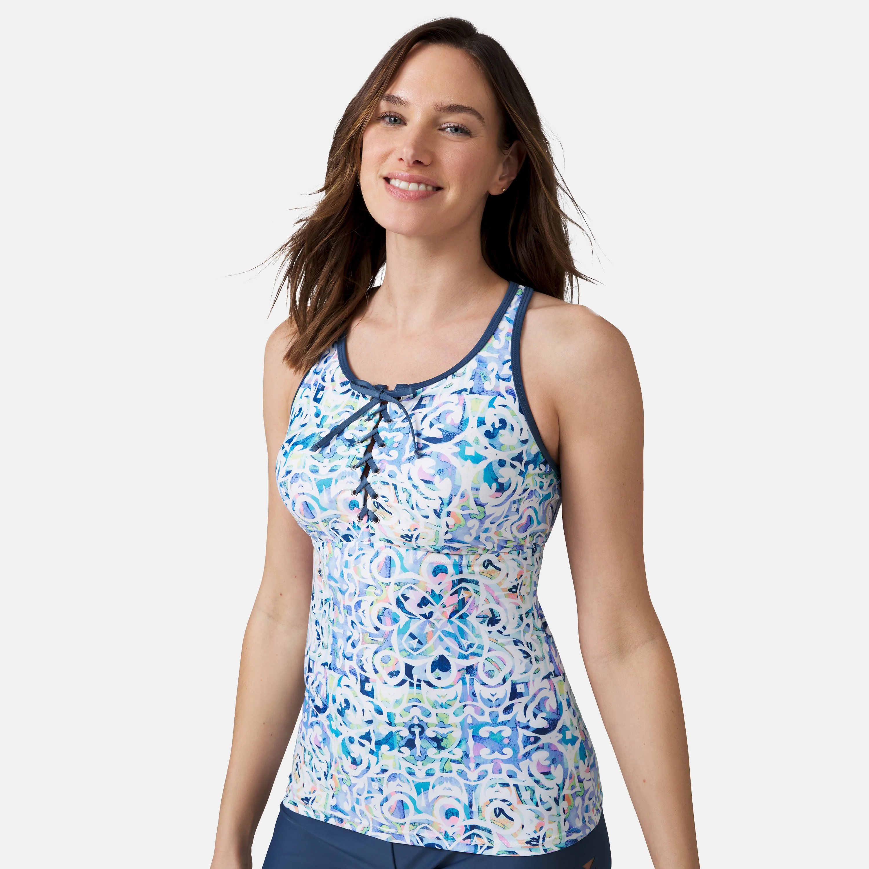 Women's Mosaic Mirage Lace Up Racerback Tankini Top - Image 5