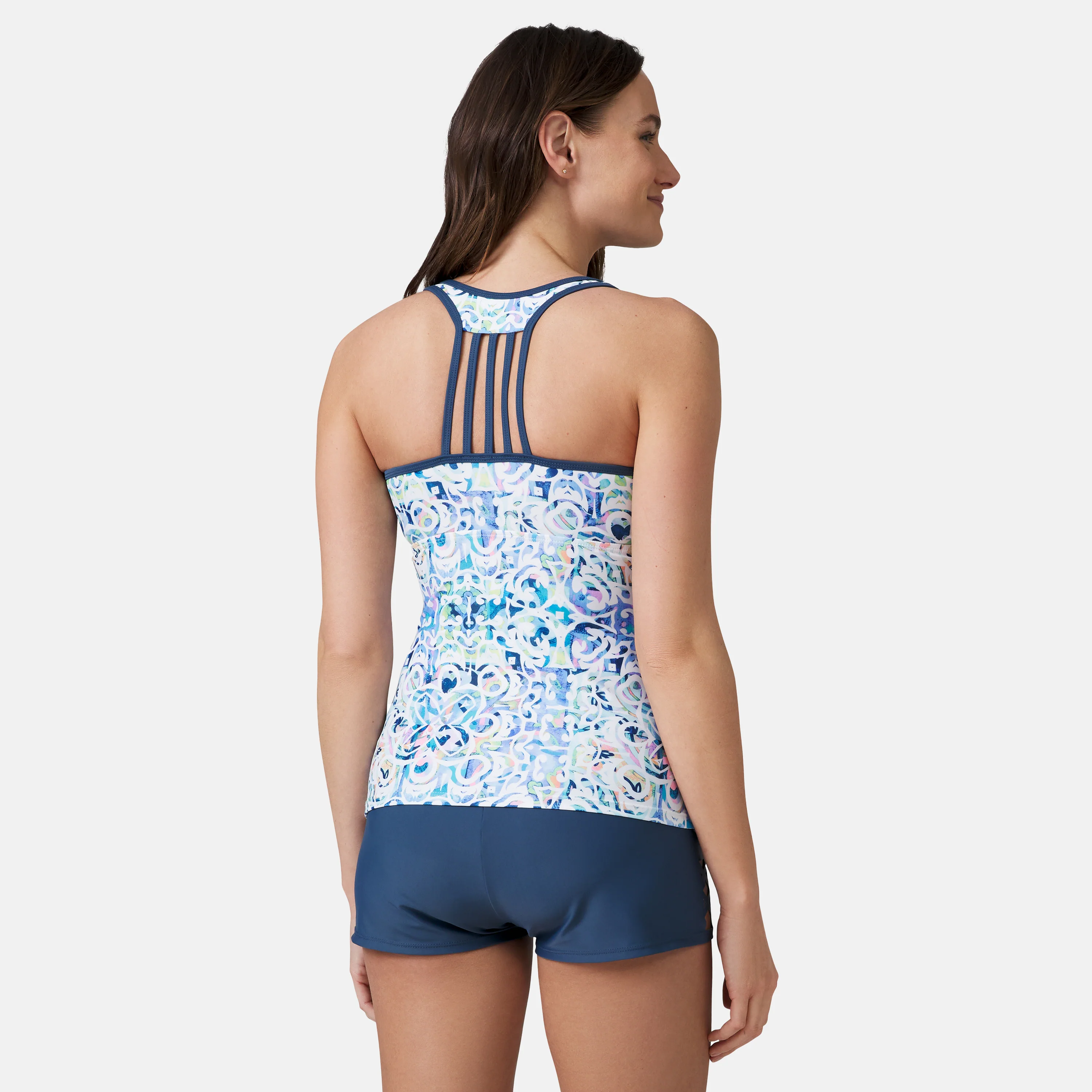 Women's Mosaic Mirage Lace Up Racerback Tankini Top - Image 9