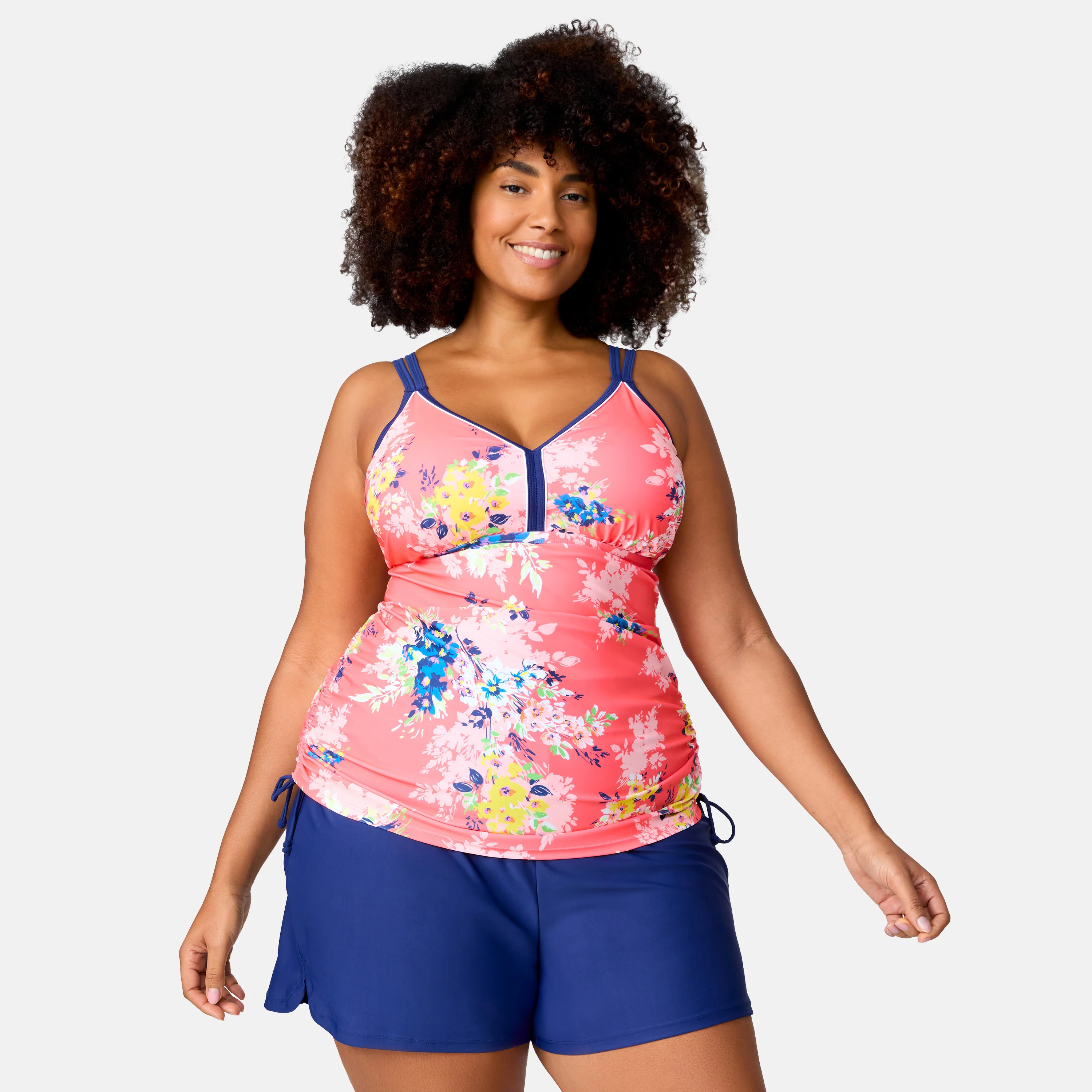 Women's Plus Size Poolside Bouquet Double Strap Tankini Top - Image 3