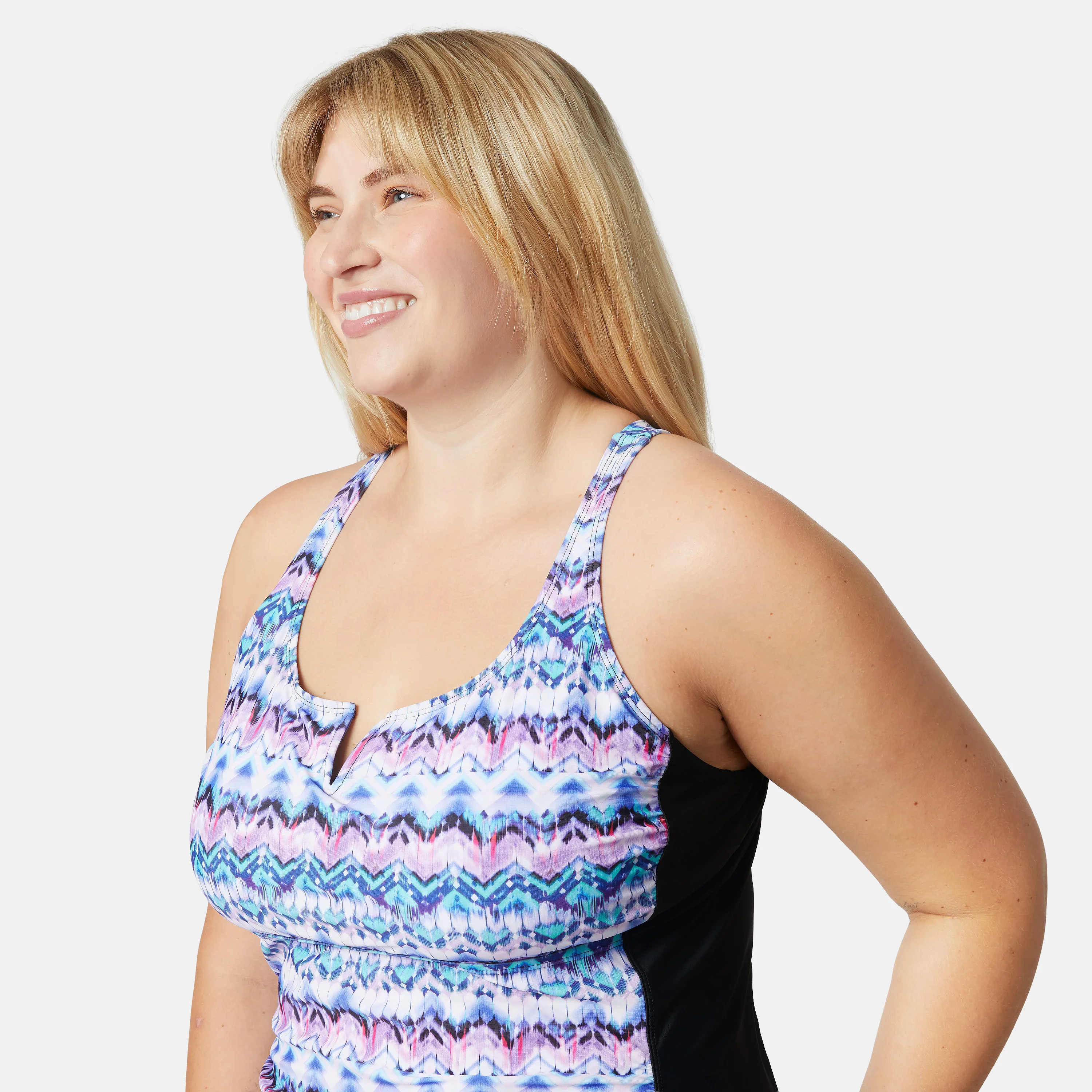 Women's Plus Size Ikat Notch Front Tankini Top - Image 3