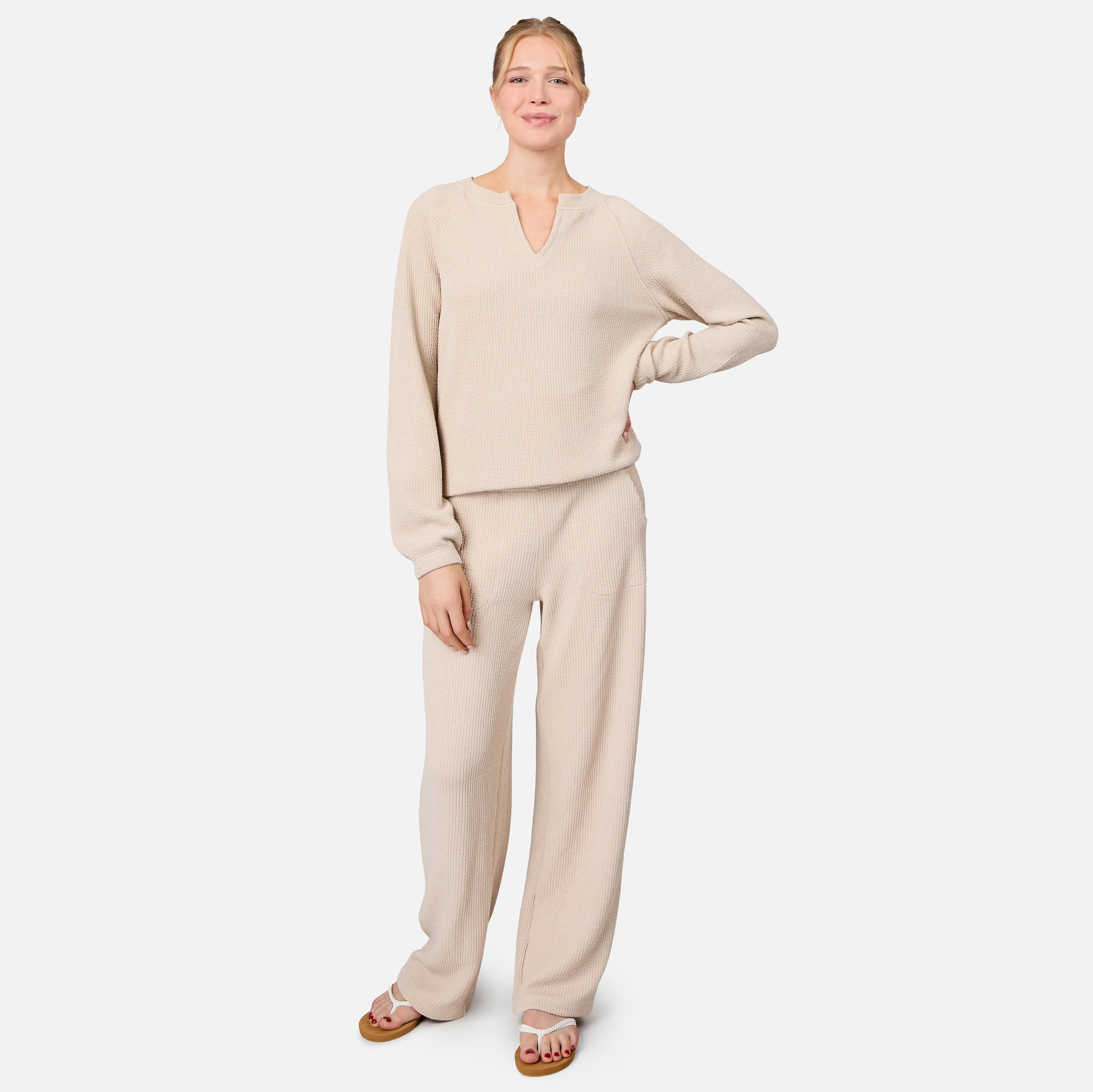 Women's Ripple Knit Long Wide Leg Pant - Image 7