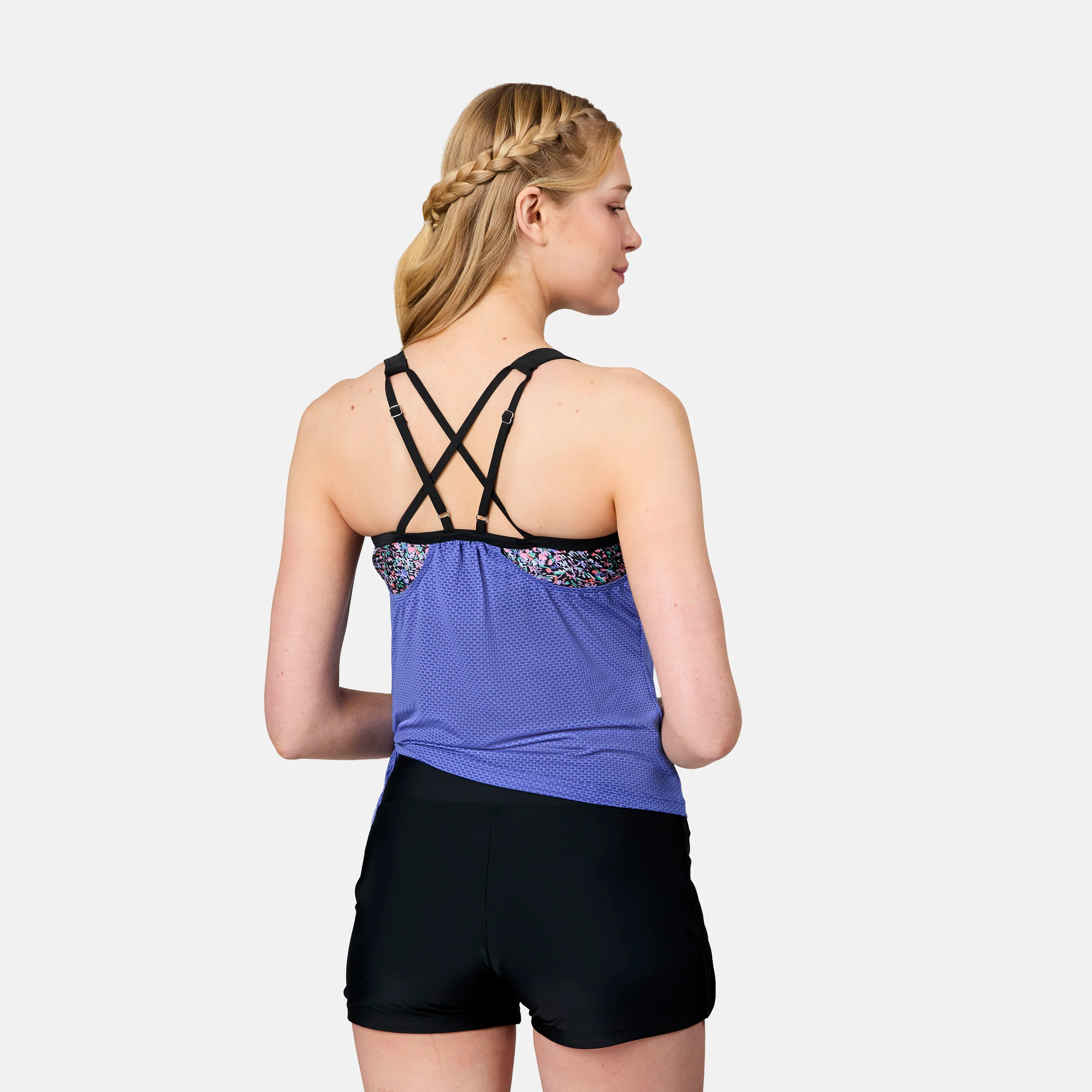 Women's Textured Mesh Side Tie Blouson Tankini Top - Image 14