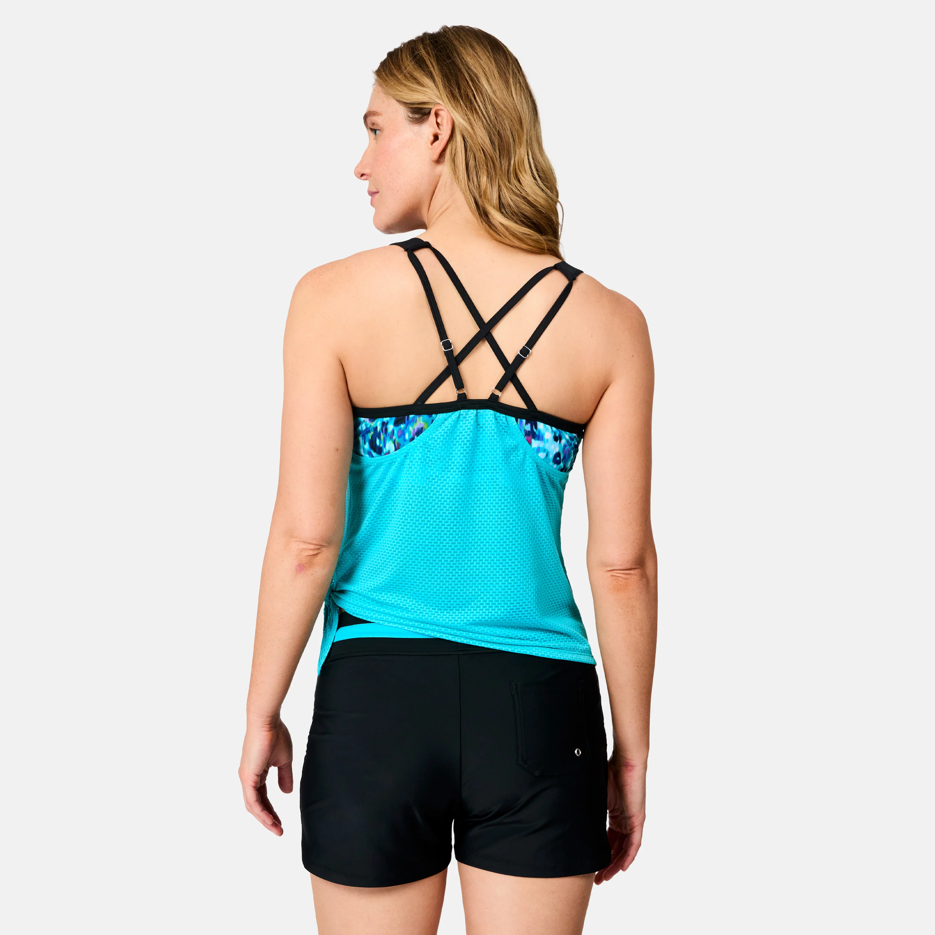 Women's Textured Mesh Side Tie Blouson Tankini Top - Image 7