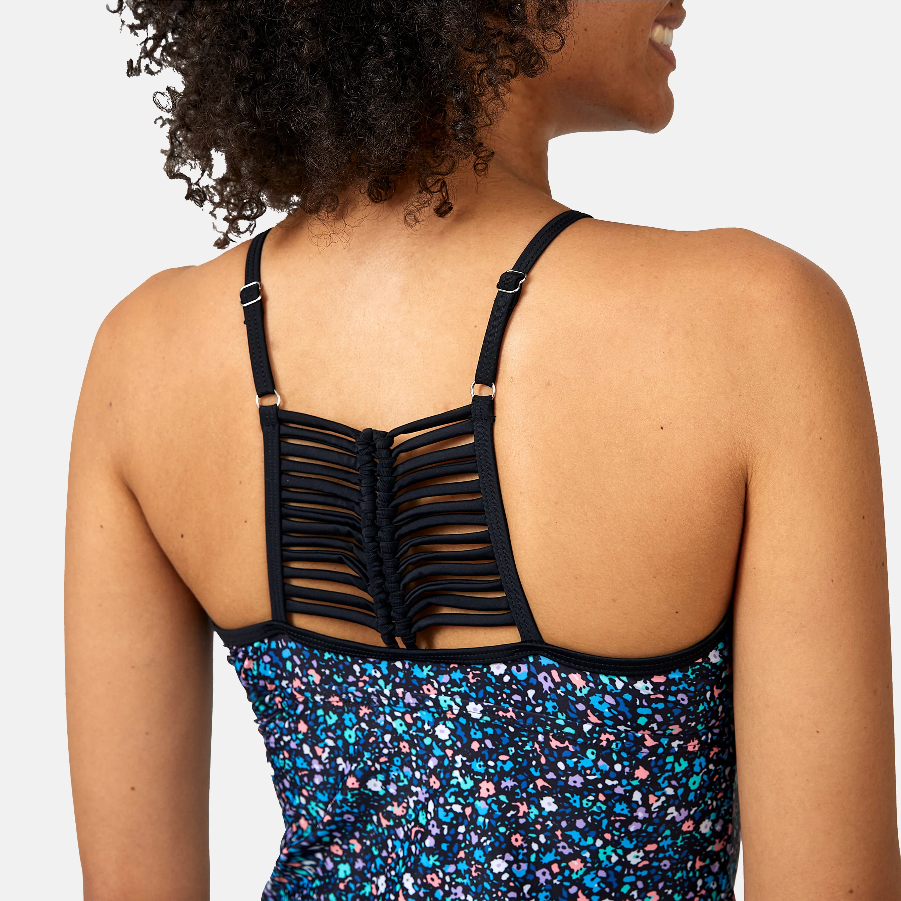 Women's Wildflower High Neck Macrame Back Tankini Top - Image 2